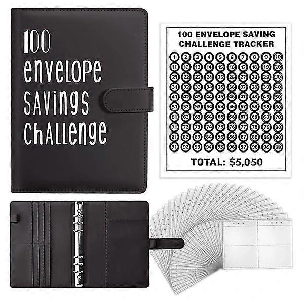 100 Envelope Challenge Folder, A5 Budget Folder - Save 5,050 with the Challenge Black