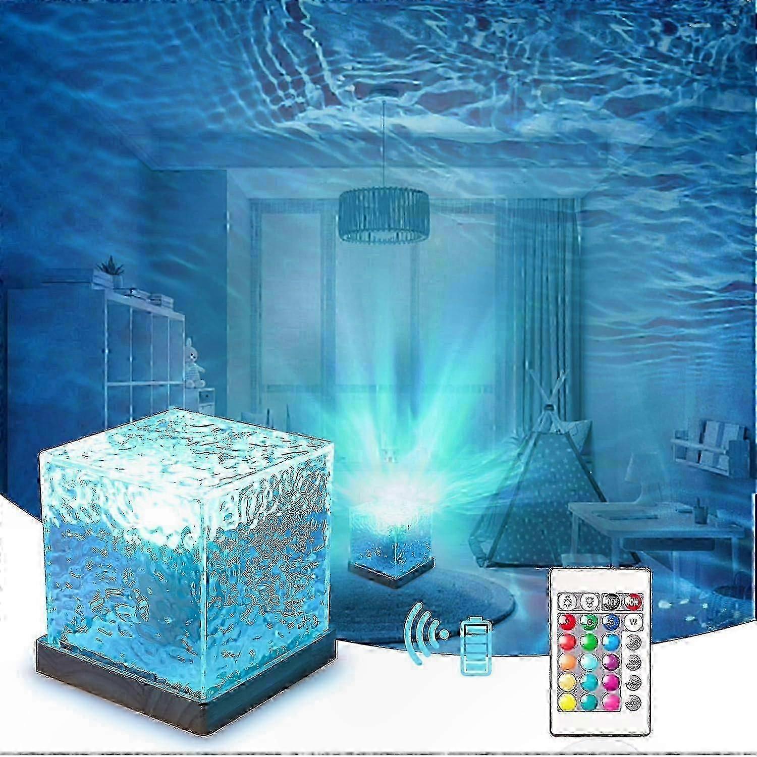 Ocean Wave Projector with 16 Colors, Rotating Flame Lamp, Remote-Controlled Night Light for Office, Bar, Restaurant Decor