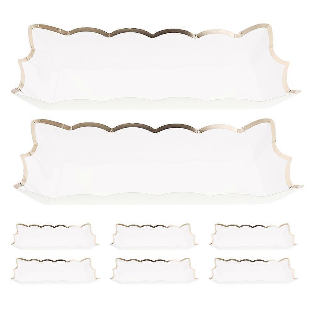 White Paper Dessert Plates for Parties and Daily Use Sturdy Rectangular Design with Ripple Edges 8 Pieces