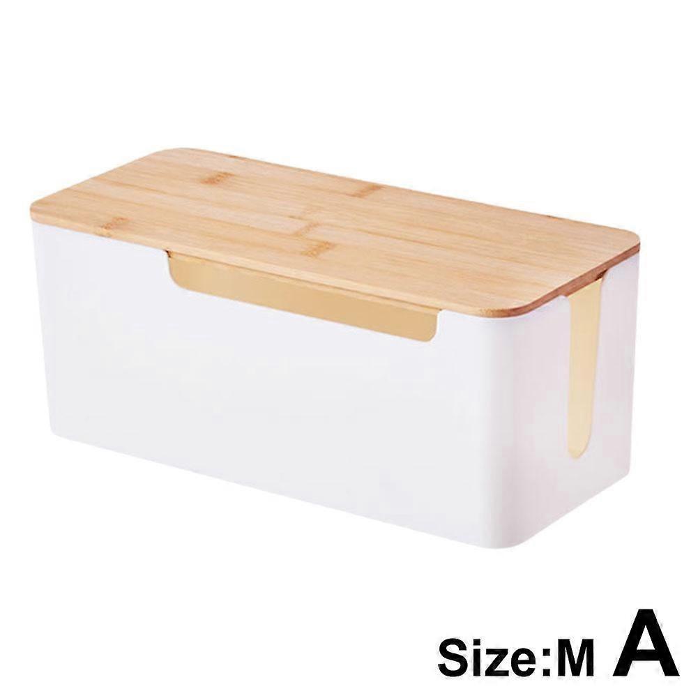 Bamboo wood style white (A) medium $ plastic wire storage box power plug board wire box junction box socket data cable storage box