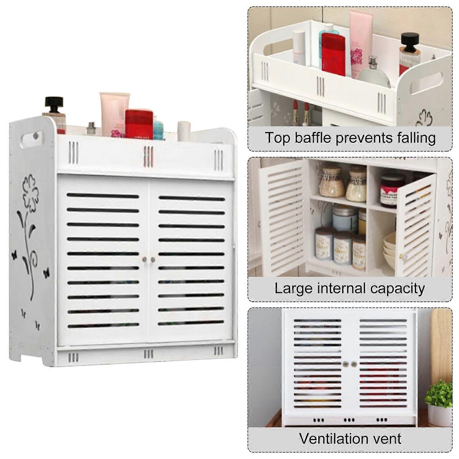 Wall-Mounted Bathroom Cabinet - WPC Waterproof, Hollow Flower Pattern, Multi-Tier