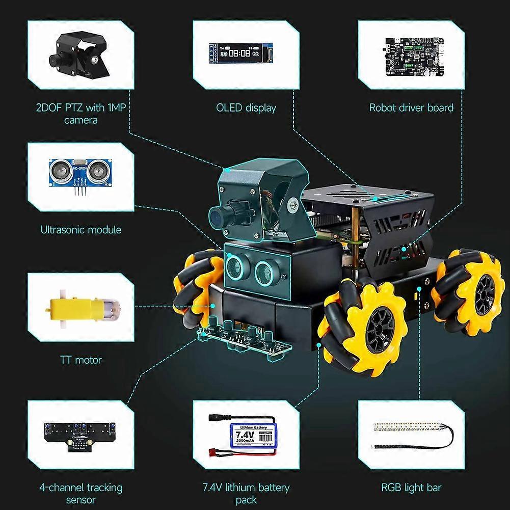 Raspbot V2 AI Vision Robot Car Kit with Camera Mecanum Wheel Toy Educational DIY Python Programming for Raspberry Pi 5