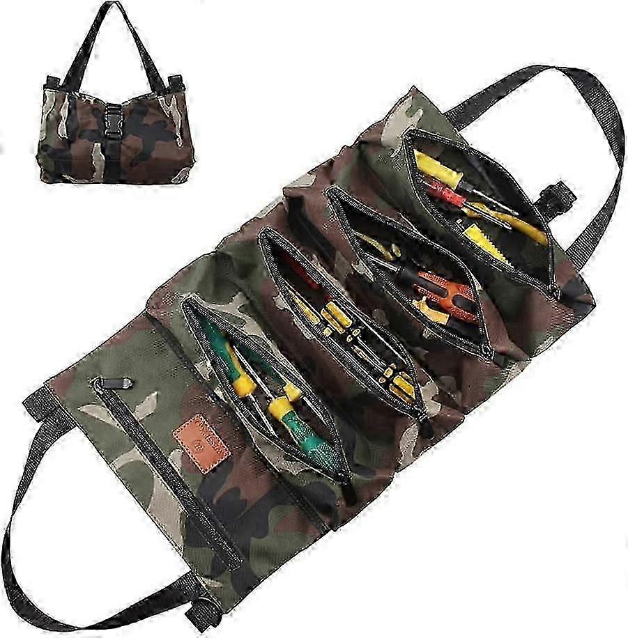 Tool Bag with 5 Zipper Pockets, Multifunctional Roll Organizer for Car Tools