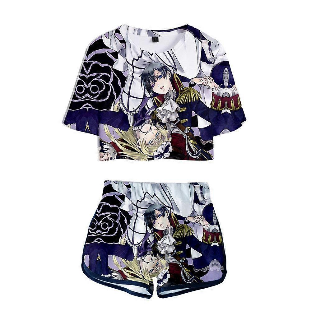 Black Butler Ciel��Phantomhive Sebastian��Michaelis T-Shirt + Shorts Sports Outfit