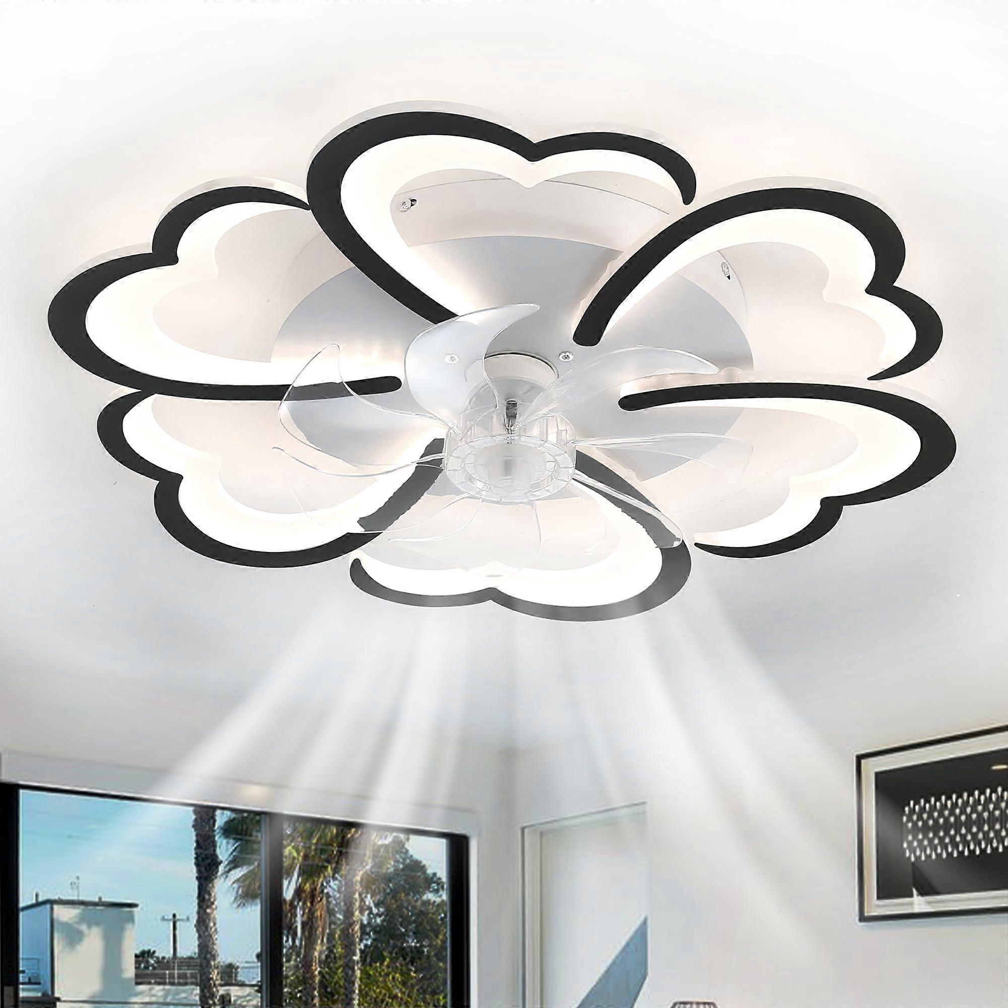 Modern LED Ceiling Fan with Remote, 6Speed Mute DC Motor, Dimmable Light 6800 Lumens, White Black