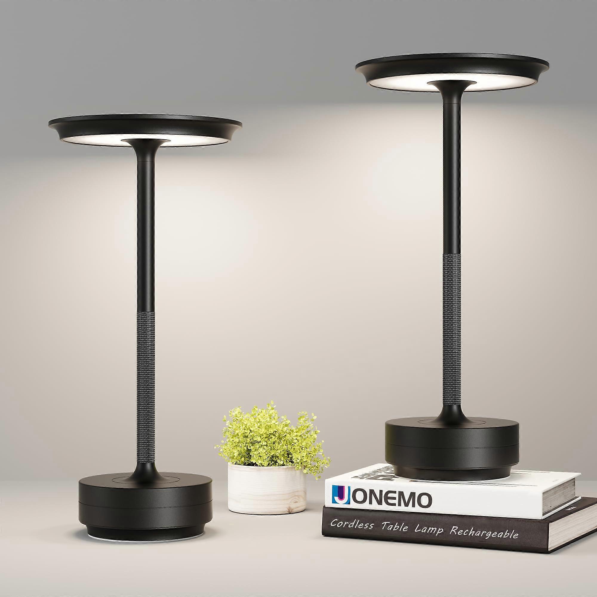 2 Pack Cordless Rechargeable LED Table Lamp, Touch Dimming, Waterproof, USBC, Memory, Black