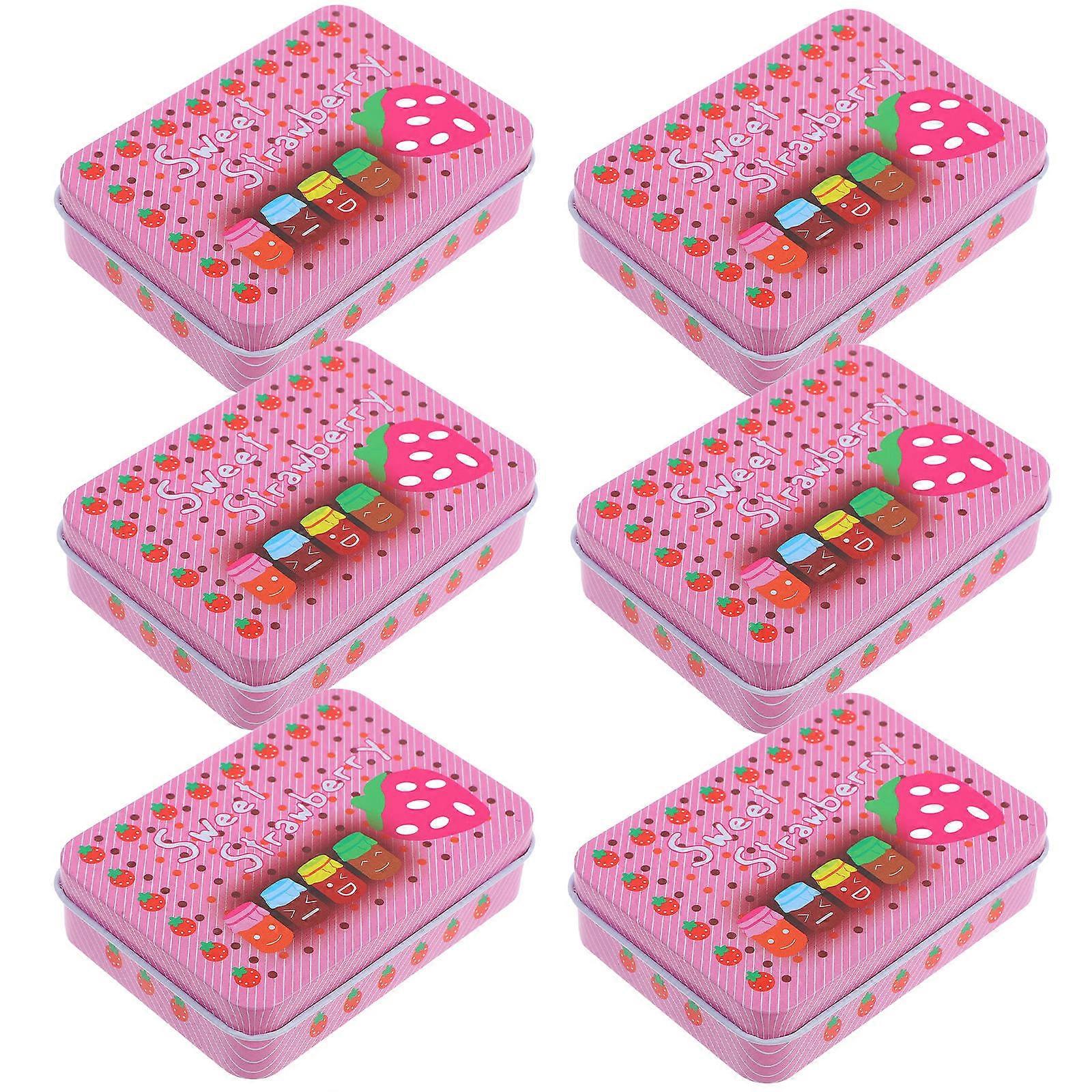 Rectangular Tin Storage Box Cute Mini Card Storage Box for 6Pcs