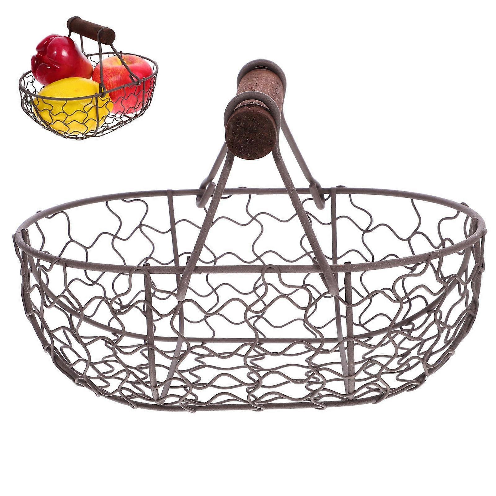 Rustic Farmhouse Egg Basket with Handle, Large Black Wire Egg Holder for Kitchen and Bread Storage