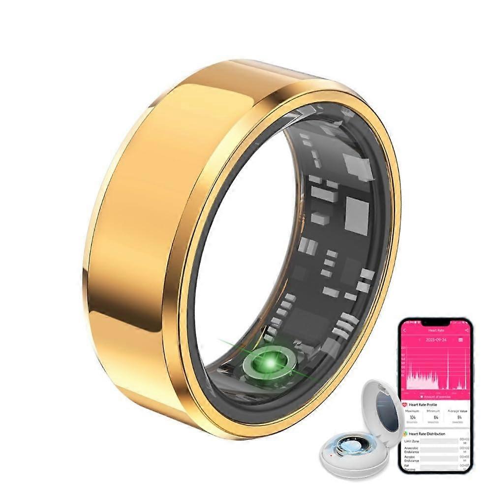 Smart Ring Fitness Tracker with Sleep and Health Monitoring, IP68 Waterproof, Gold Size 7 for iPhone and Android