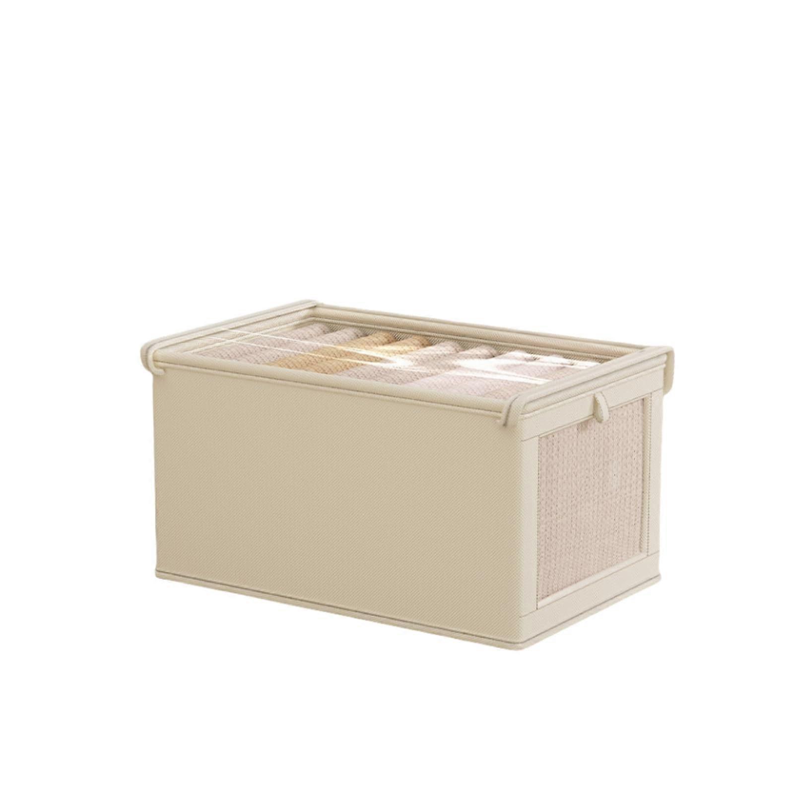 Storage Bins with Lids Cotton Linen Collapsible Stackable Organizer with Mesh Window Beige 2pcs