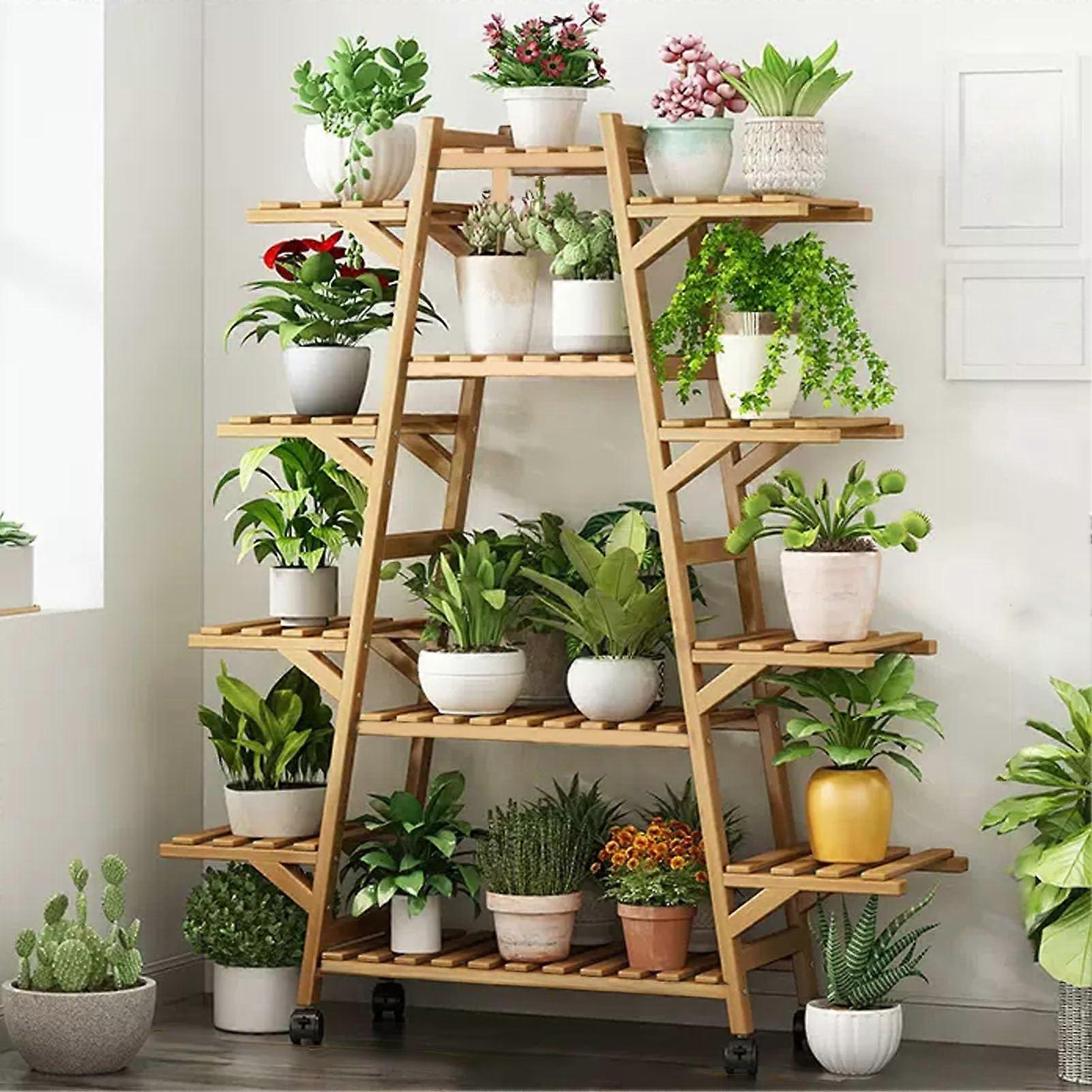 12Tier Indoor Bamboo Plant Stand, Large Capacity Ladder Rack with SpaceSaving AFrame Display
