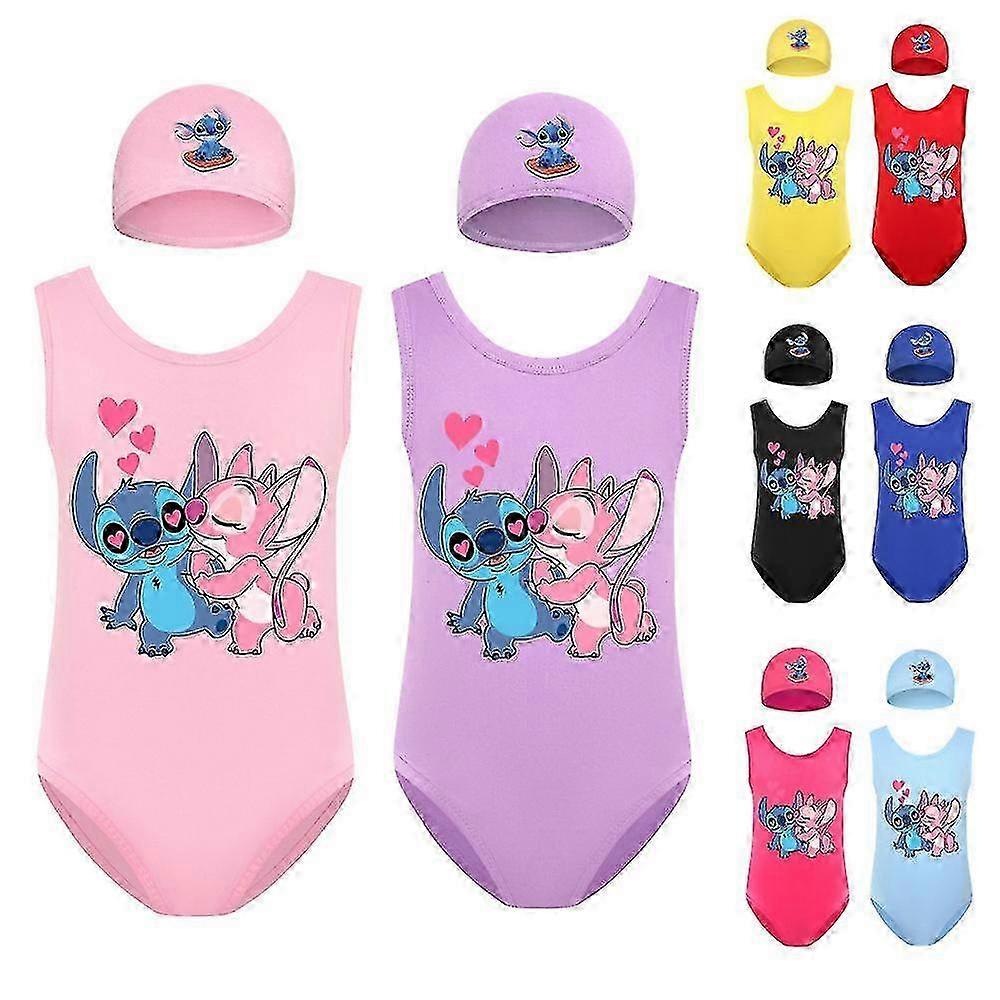 2026 Stitch Girls Swimsuit One Piece Swimwear Fashion Lilo And Stitch Swimwear For Children Summer Bathing Suits+cap