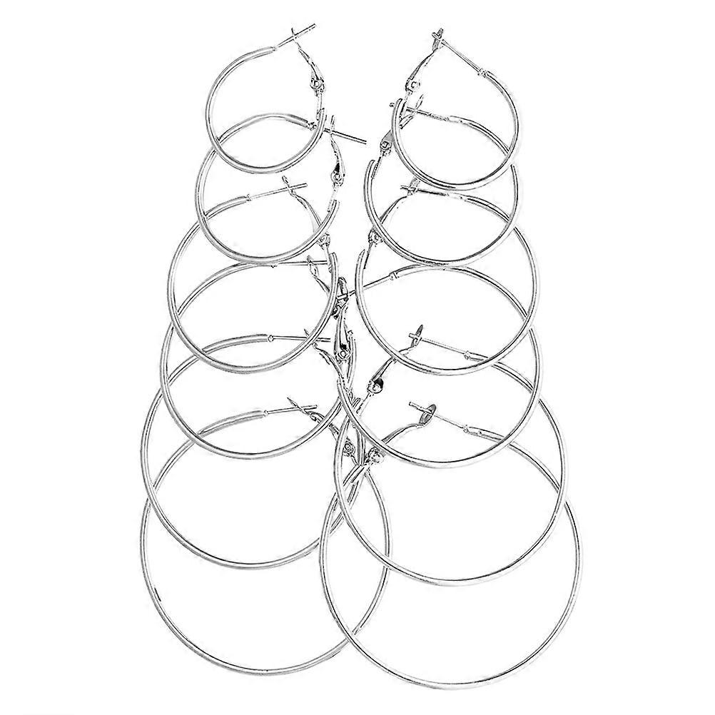 Multiple Earring Set for Decoration 6Pairs Big Simple Punk Earrings Silver