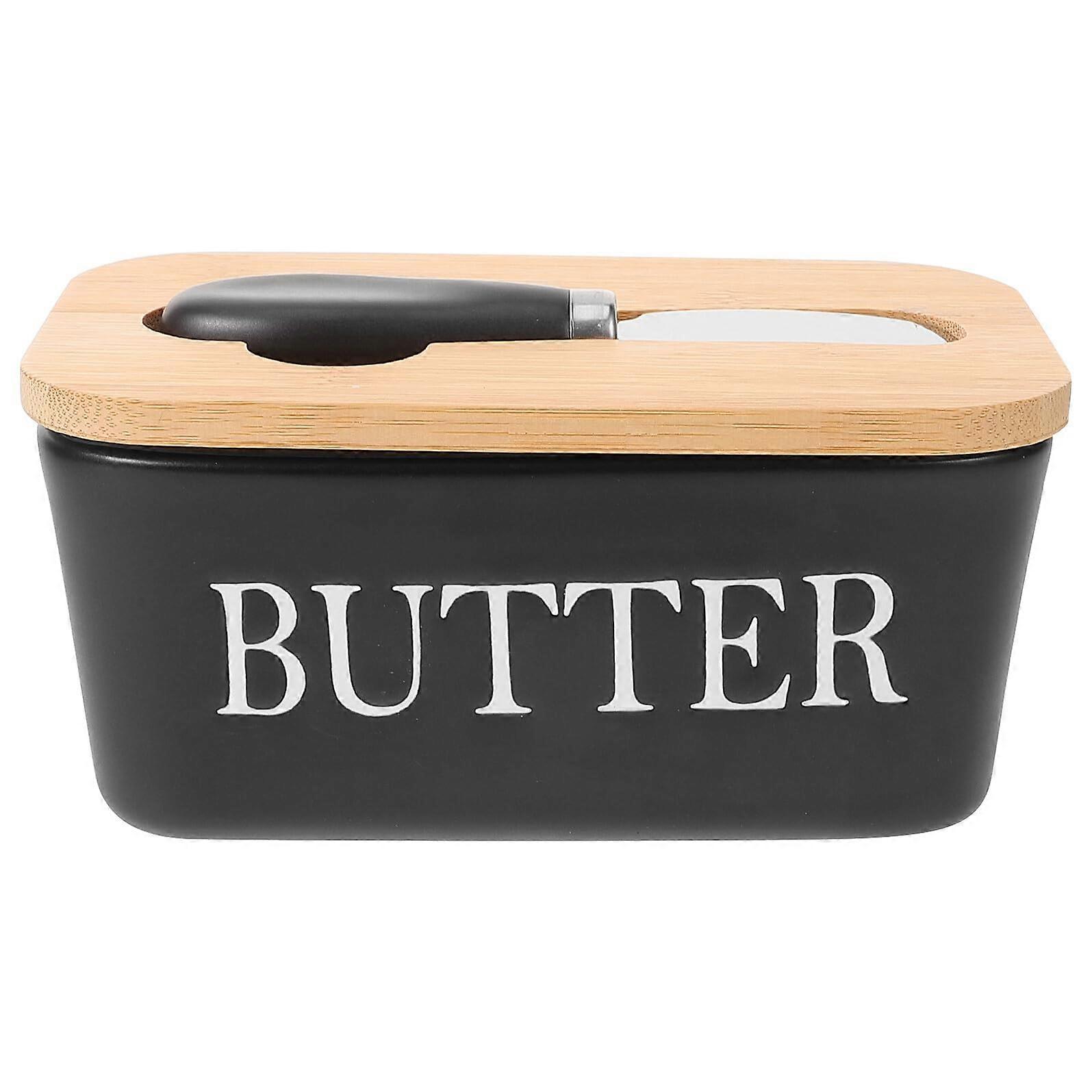 Rectangular Ceramic Butter Dish with Lid and Knife for Kitchen Table and Restaurant Use