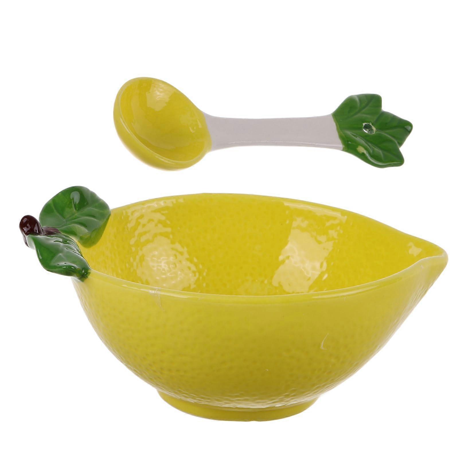 Ceramic Serving Bowl with Spoon, Creative Lemon Design, Multi Functional Fruit and Salad Dish