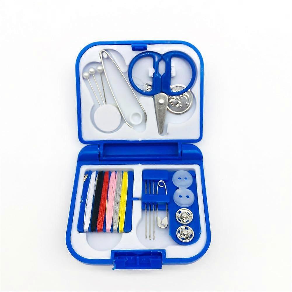Compact AllInOne Travel Sewing Kit with Thread and Accessories in Blue Storage Box