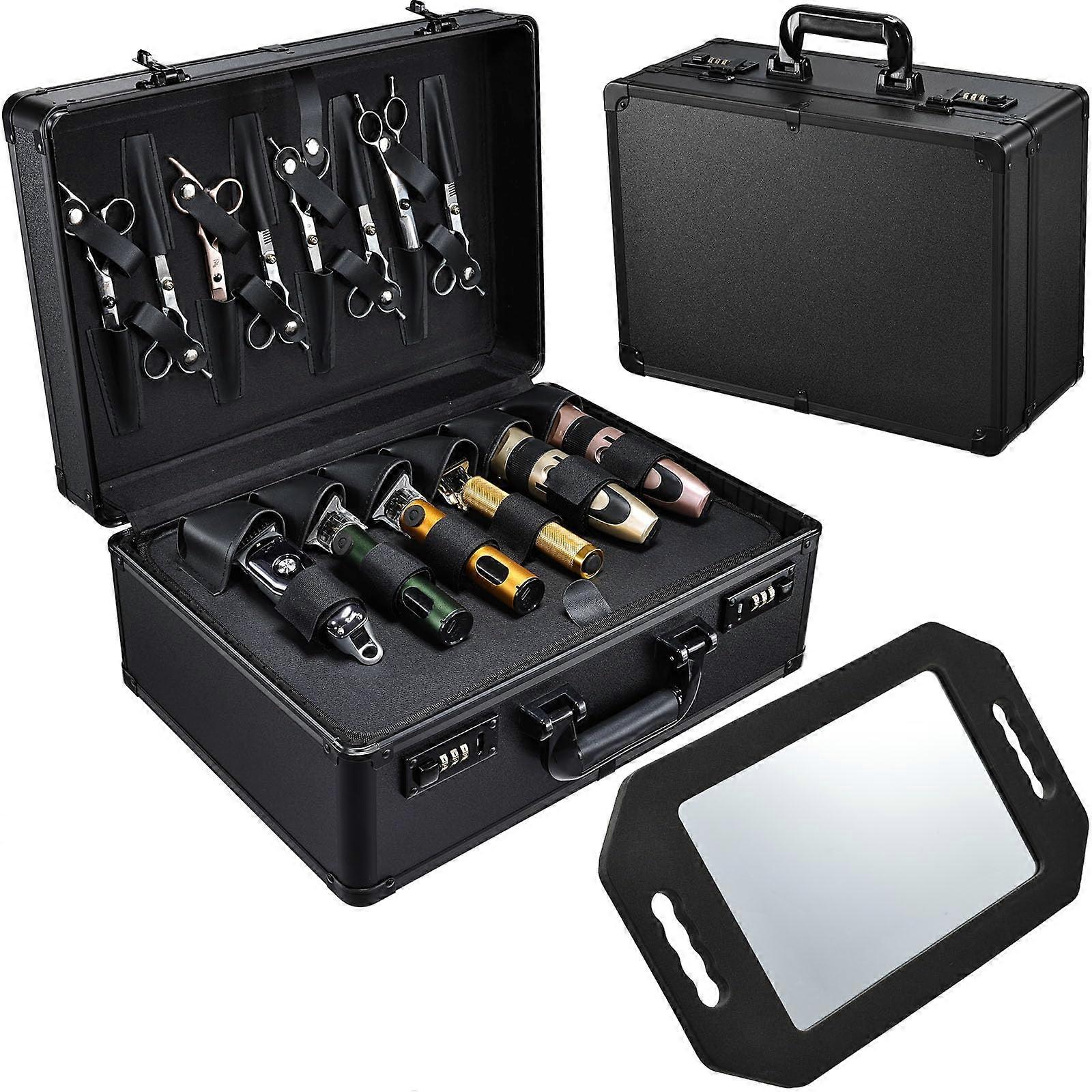 Barber Tool Case with Code Lock, Adjustable Compartments, Clipper and Scissors Organizer for Salon