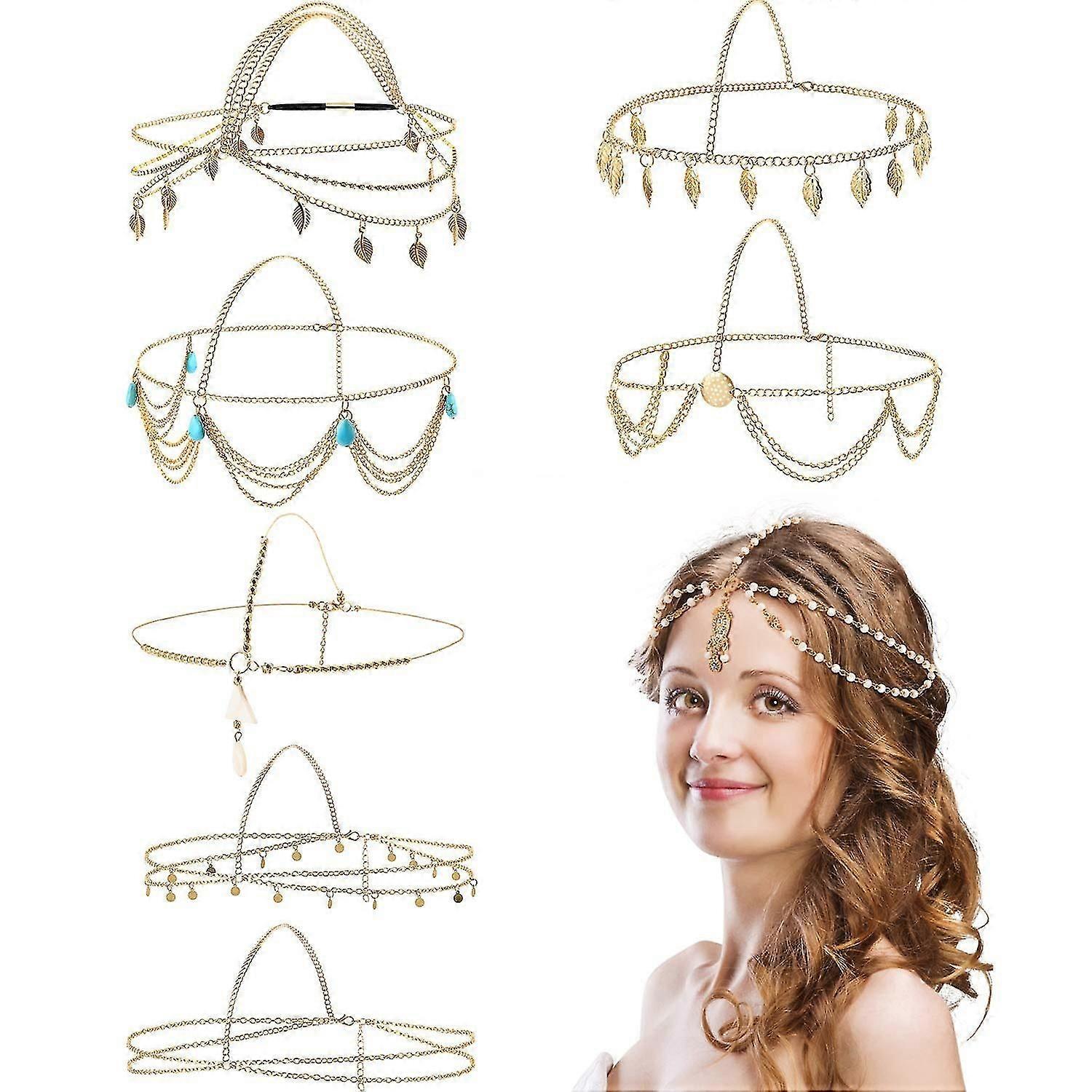8pcs Gold Jewelry Boho Head Chain Tiara