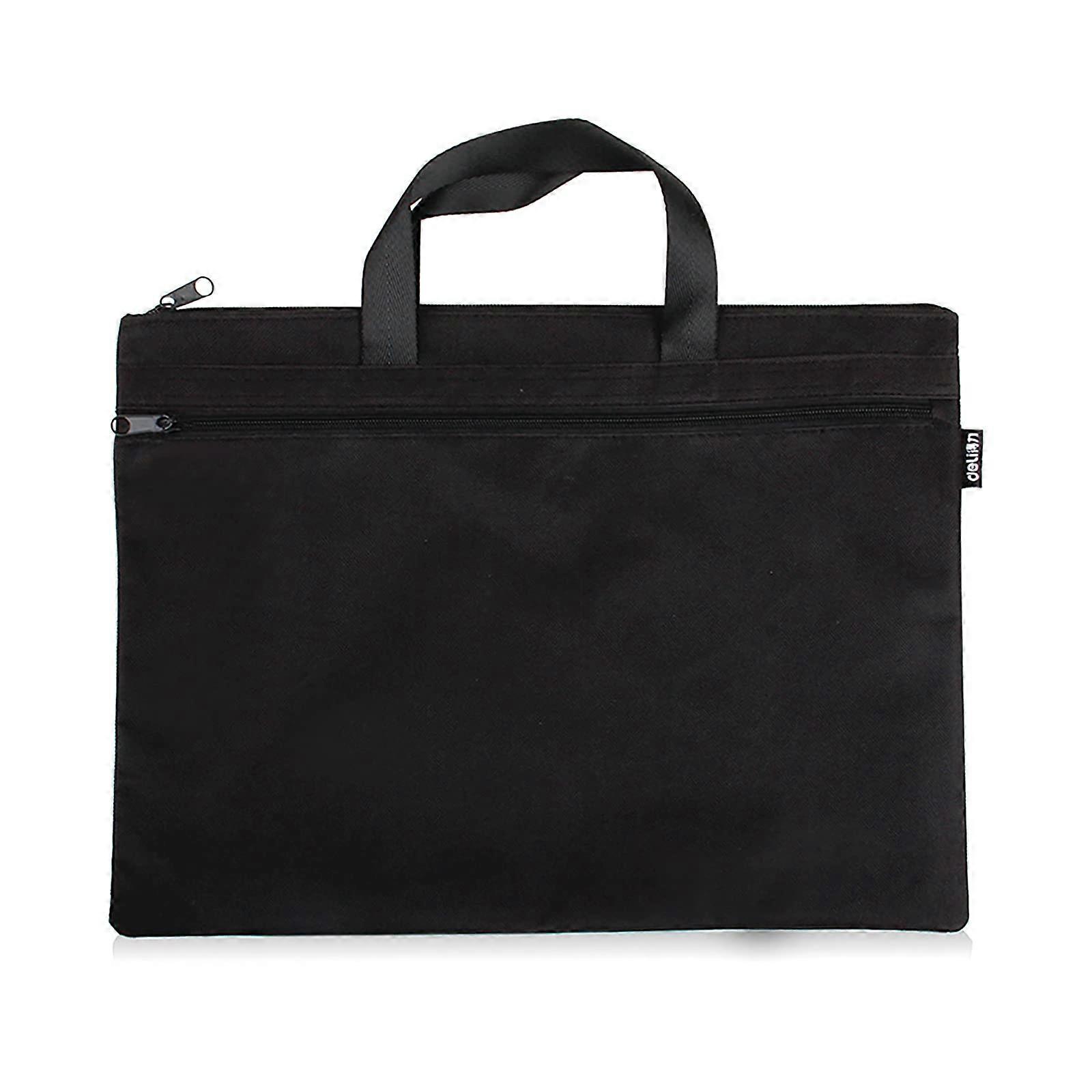 A4 Zipper Document Bag with Handle, Large Capacity Briefcase File Organizer for Office Black