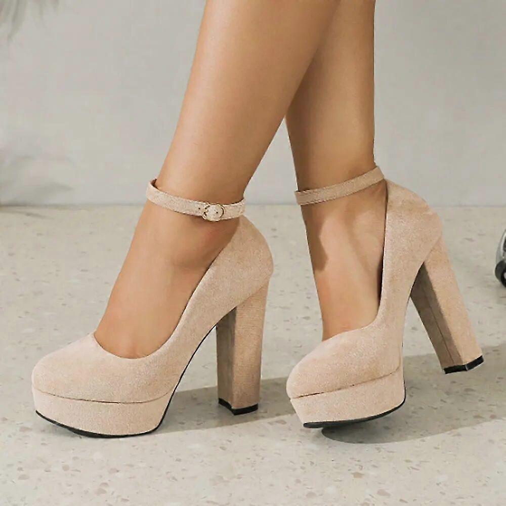 Beige Ankle Strap High Platform Heels for Women RA-210