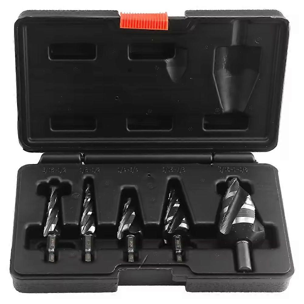 5Pcs Titanium-Coated HSS Drill Bits Set for Metal Four Spiral Flute Step Bits