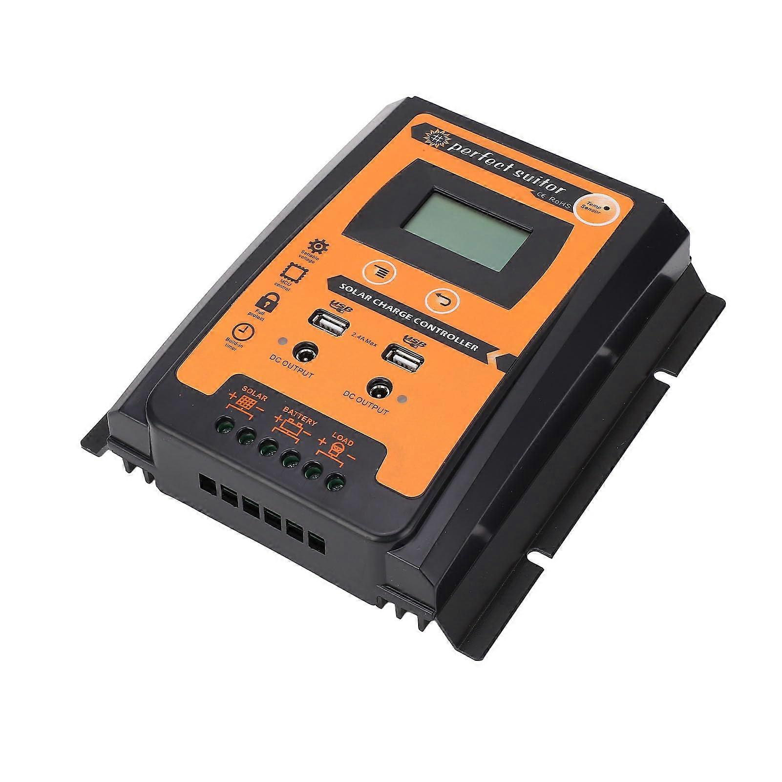 Solar Charge Controller with LCD Display 12V/24V Automatic Solar Panel Regulator for Home Battery Protection