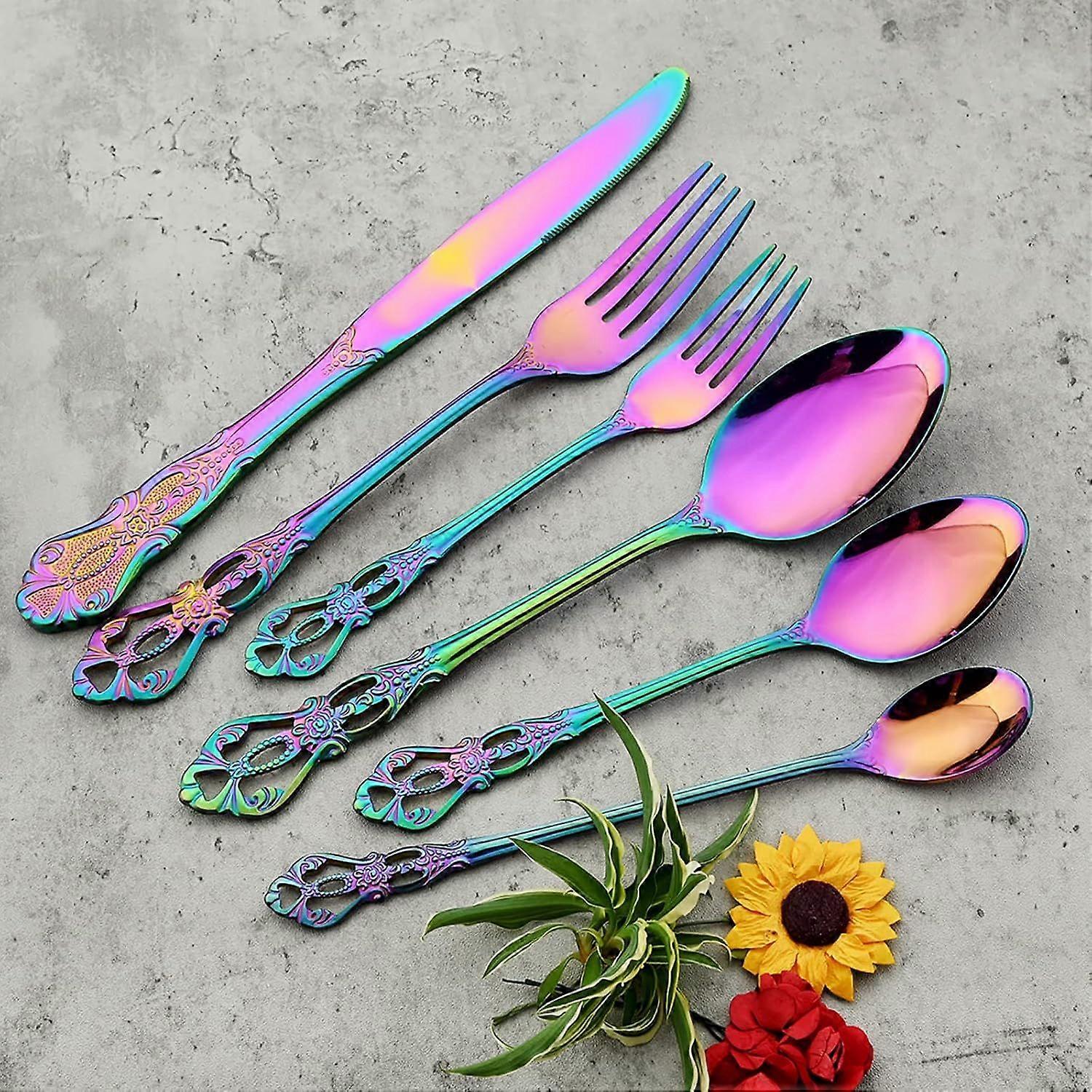 6pcs Basic Rainbow Fork, Royal Stainless Steel Dinner Fork With Royal Handle,