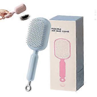 Self Cleaning Hair Brush with Retractable Cushion, OneTouch Hair Removal, Gentle Scalp Massage, Blue