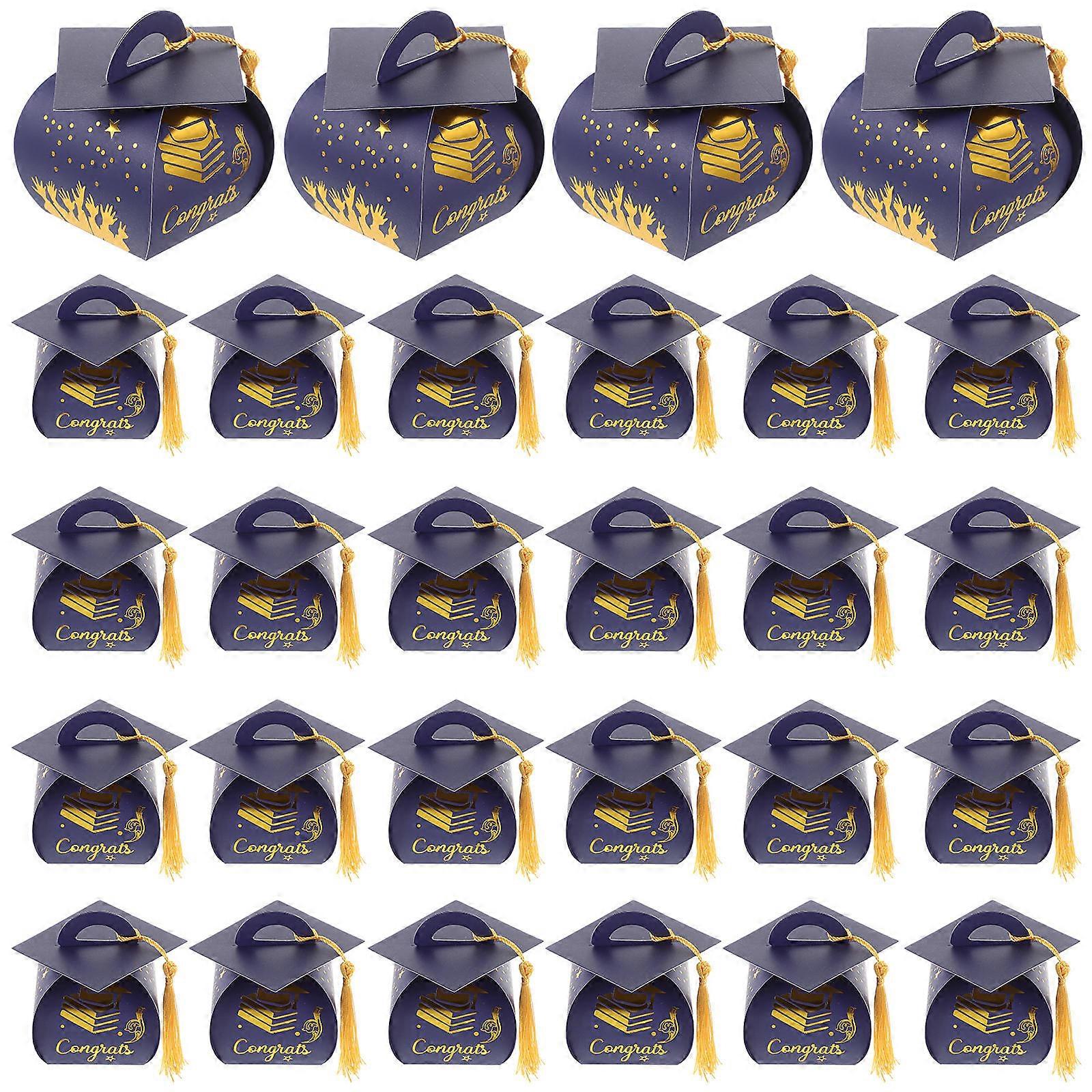 Graduation Cap Boxes Paper Candy Boxes for Packaging 50Pcs with Tassel