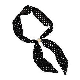 Écharpe femme imitation perle avec boucle, modèle une pièce, légère en mousseline et satin, style rétro français, à pois noirs et blancs, col rond.