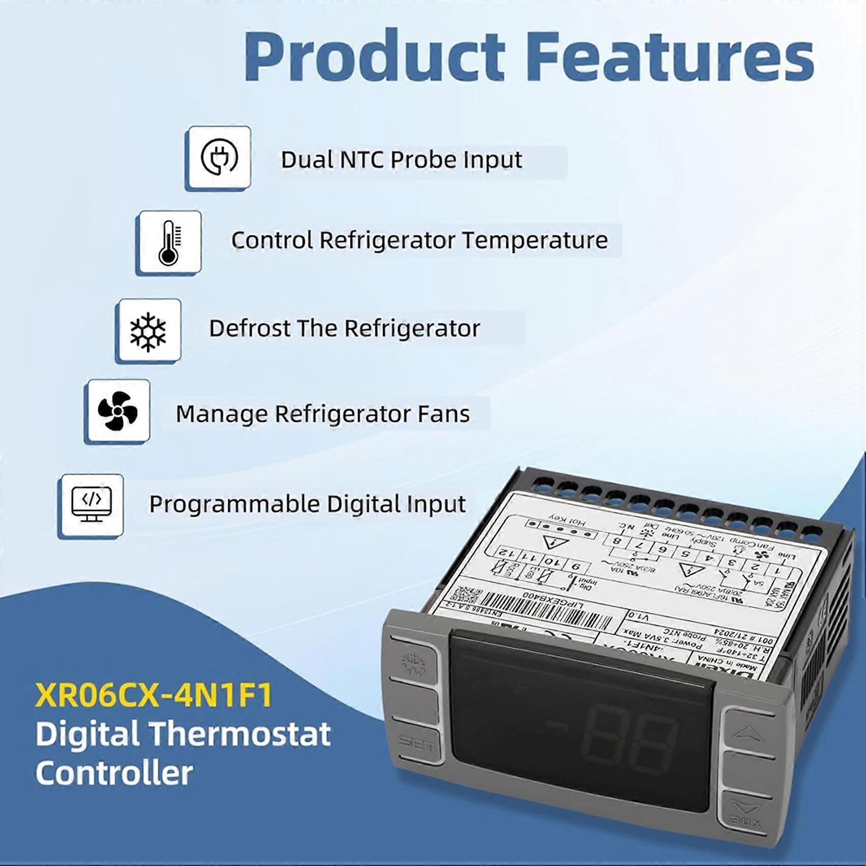 2X XR06CX-4N1F1 Temperature Controllers, Programmable Digital Thermostat with Sensor Probe