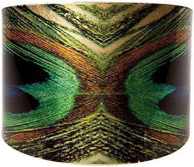 Pulseira larga com penas de cauda de pavão
