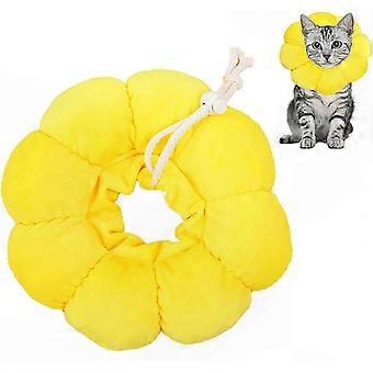 Adjustable Soft Edge Pet Recovery Collar, Breathable Design compatible withCat or Dog Protection, Medium Size Sunflower Pattern