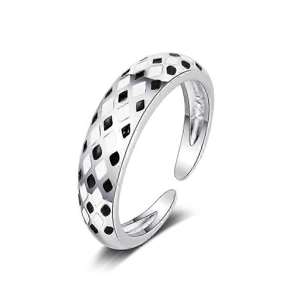 Black and White Checkerboard Ring Adjustable-Good