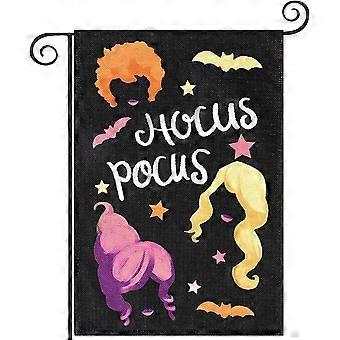 Hogardeck Halloween Garden Flag, Hocus Pocus Garden Decorations Outdoor, Burlap Double Sided Vertical Halloween Porch Decor, Halloween Yard Flag Signs