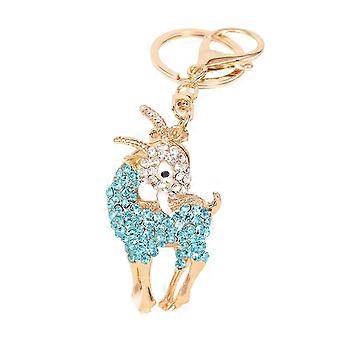 3D Goat Keychain Alloy Electroplated with Colorful Rhinestones Lobster Clasp for Good Fortune
