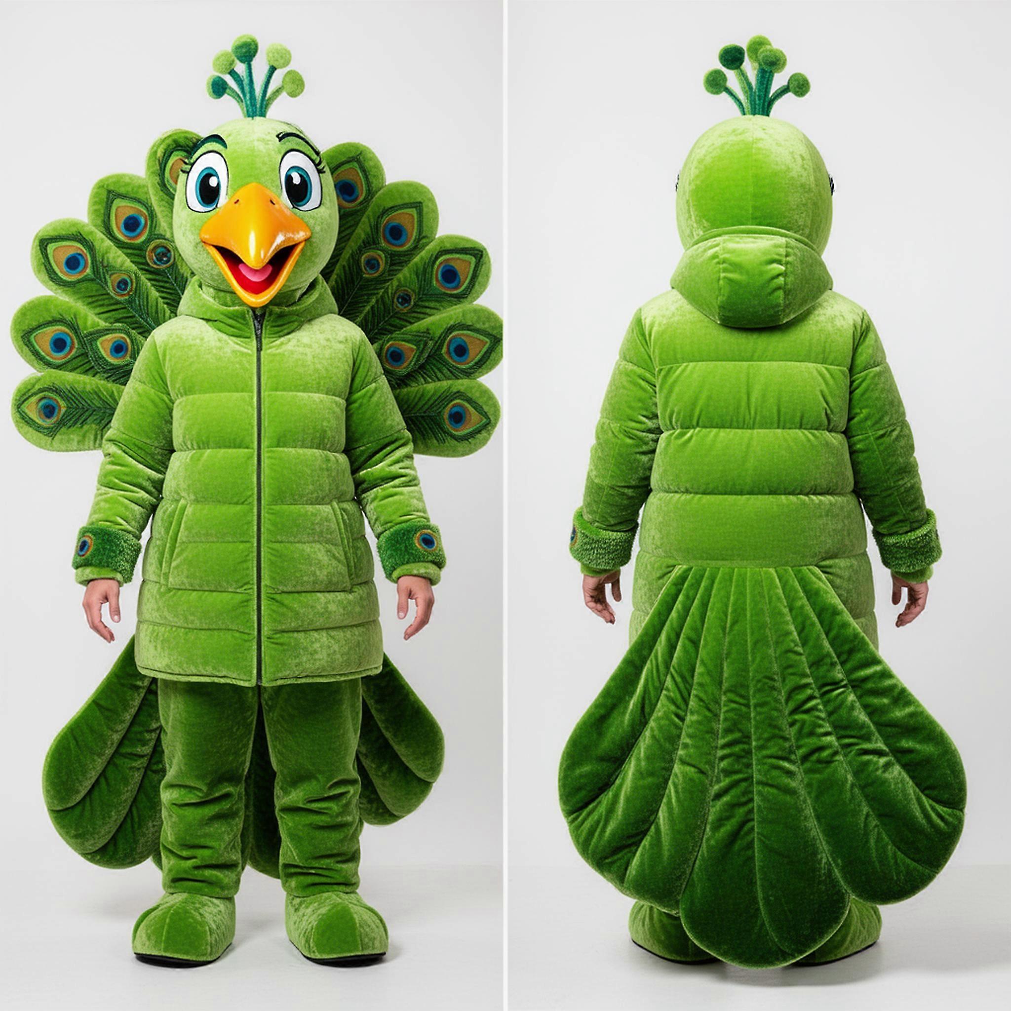 MASTICOT Lime Green Velvety Peacock Mascot