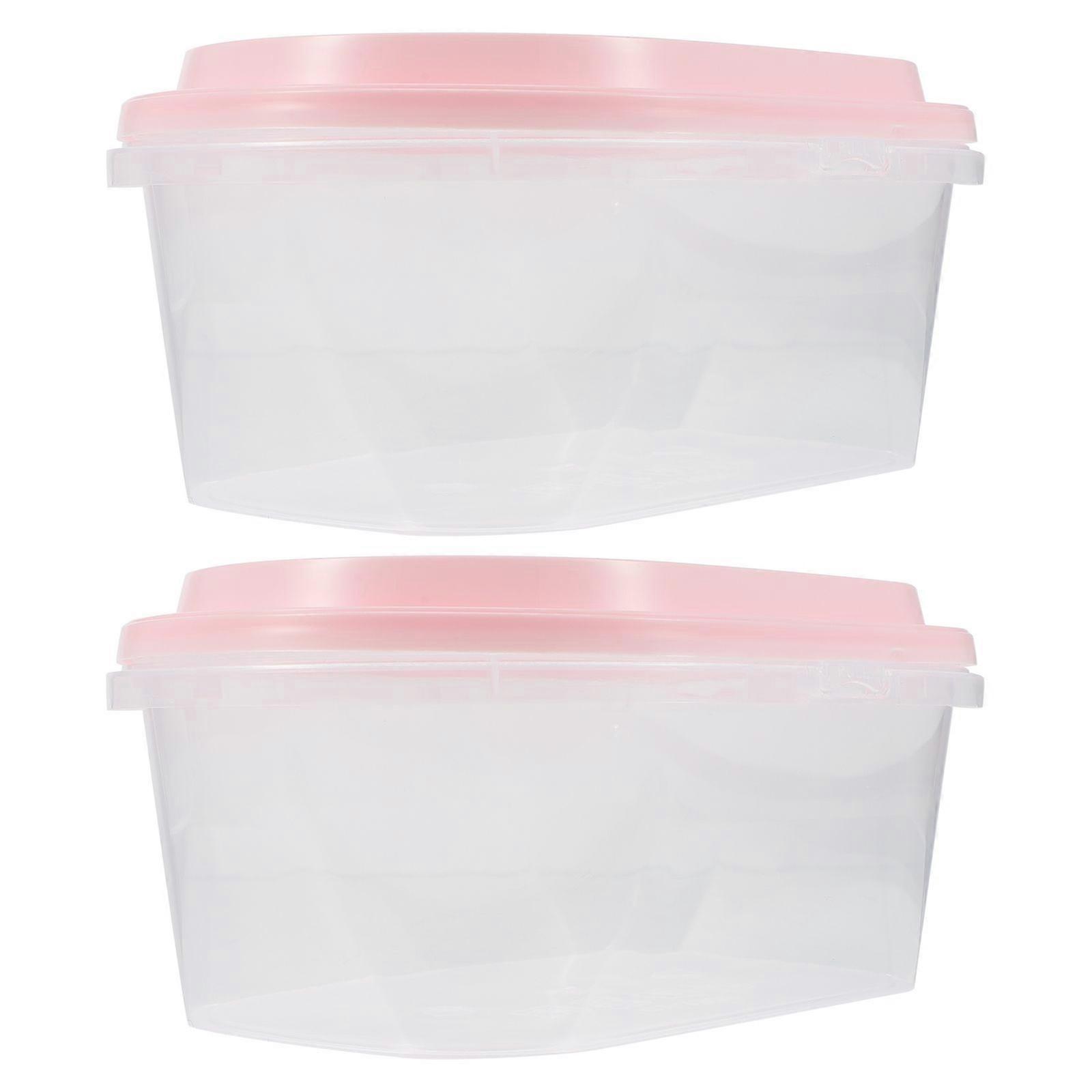 Plastic Oval Cake Boxes Pink Ice Cream Container for Storage 1Set