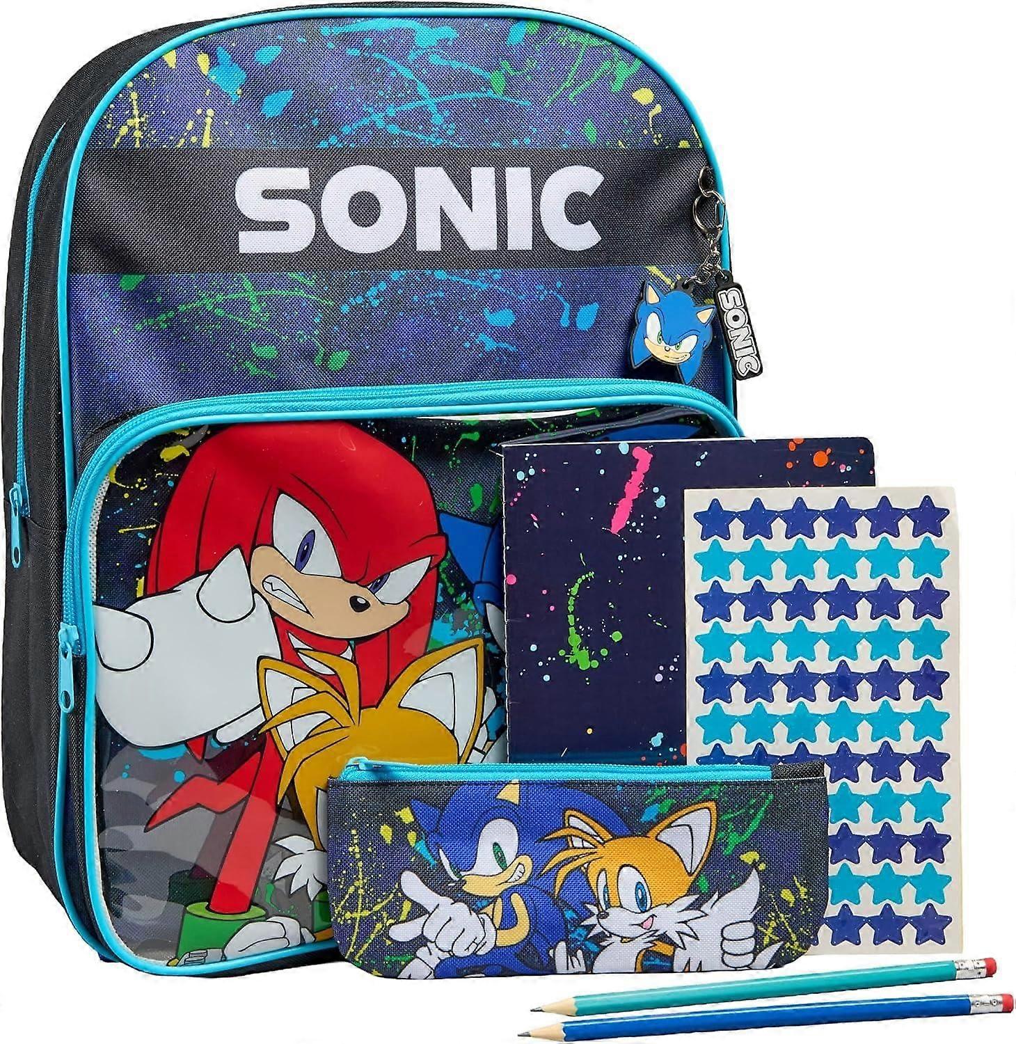 Sonic The Hedgehog Backpack Set with Pencil Case Notebook Stickers & Keyring