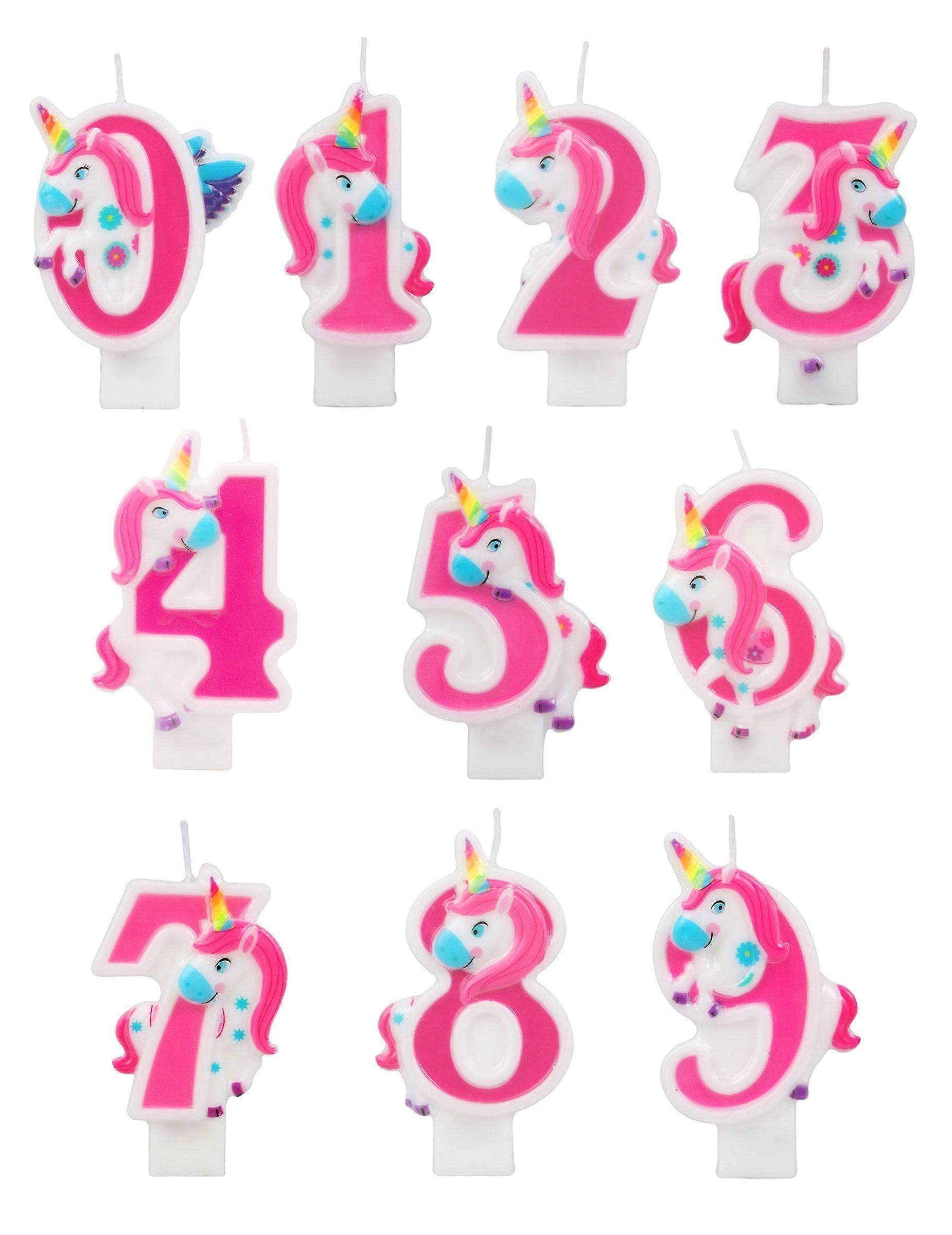 Pink unicorn number candle 14 cm