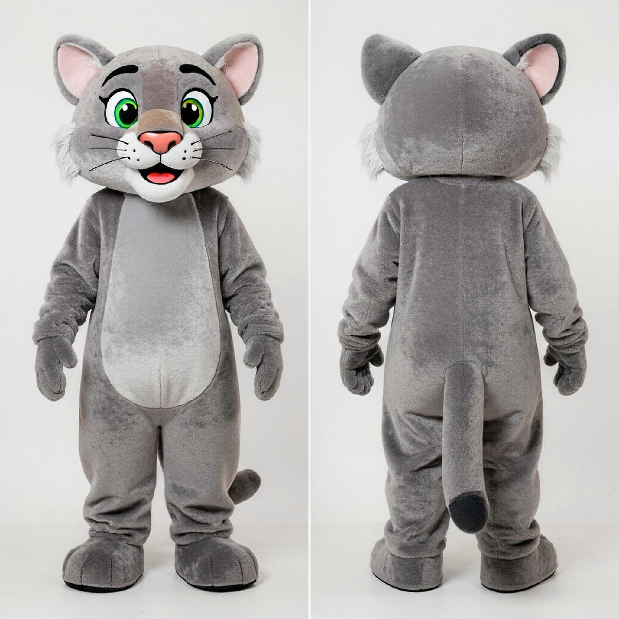 MASTICOT Gray Fluffy Mountain Lion Mascot