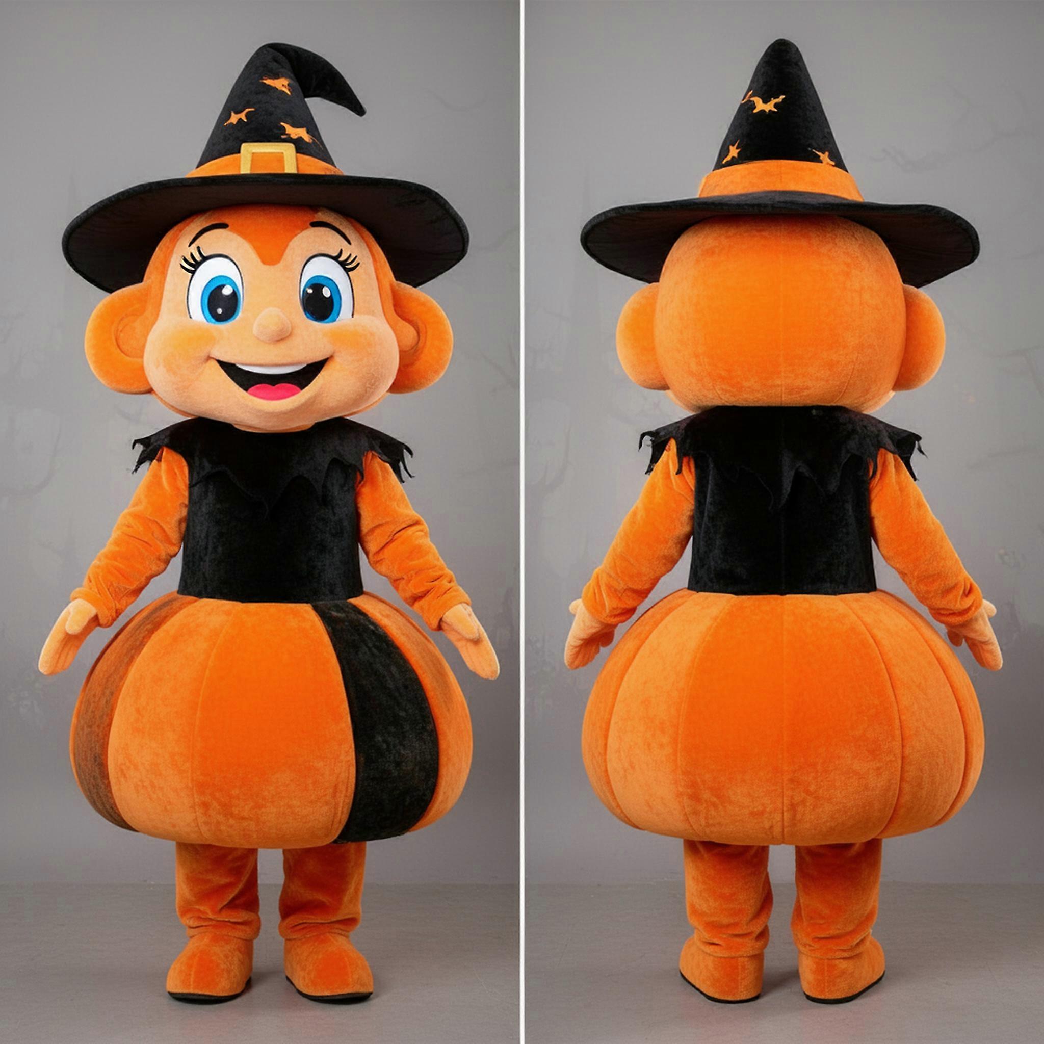 MASTICOT Velvety Orange Witchs Hat Mascot