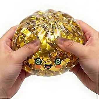 Golden Confetti Squishy Stress Ball Soft Dollar Face Squeeze Fidget Toy Anxiety Relief for Kids Adults Home Office Use