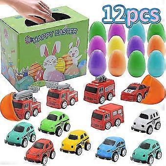 12-pack påskägg med minibilar leksaksfordon för barn påskfestgåvor påskklassrumspris