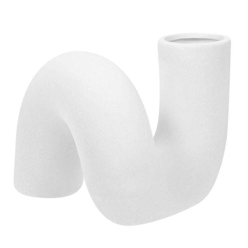 18X5cm White Vases Twisted Pipe-shaped Flower Vase Ceramic Special-shaped Vase Ornament For Home