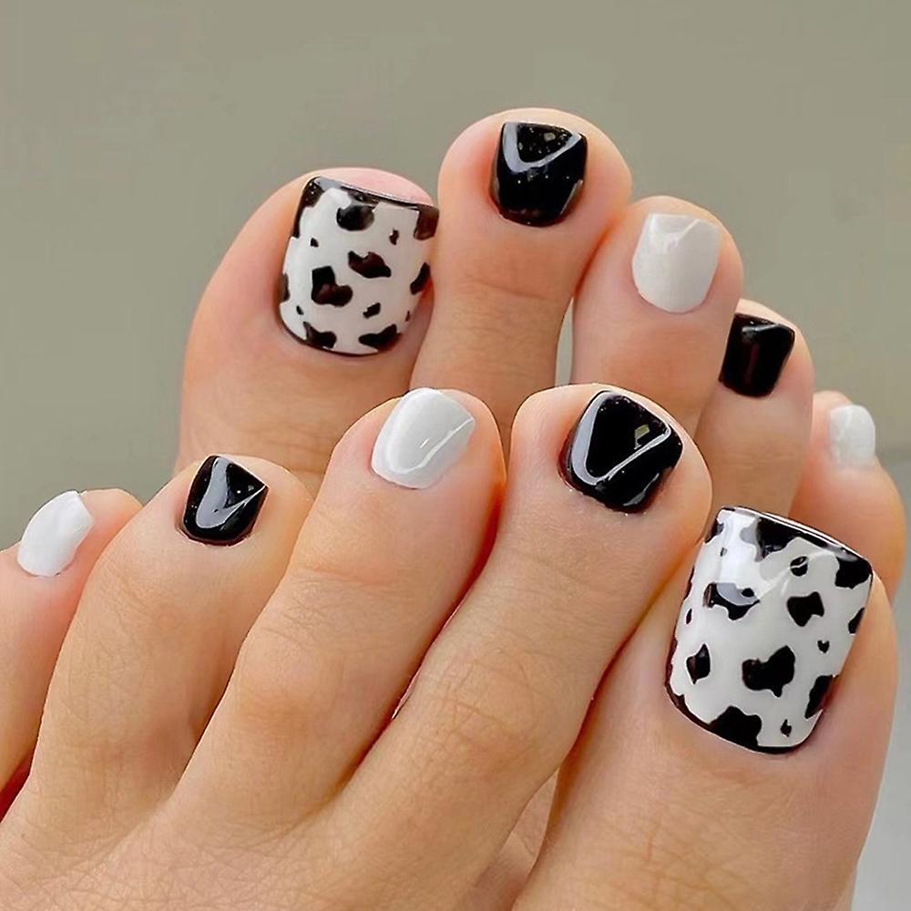 Black And White Leopard Print Artificial Toenails Long Lasting Safe Material Waterproof False Nails