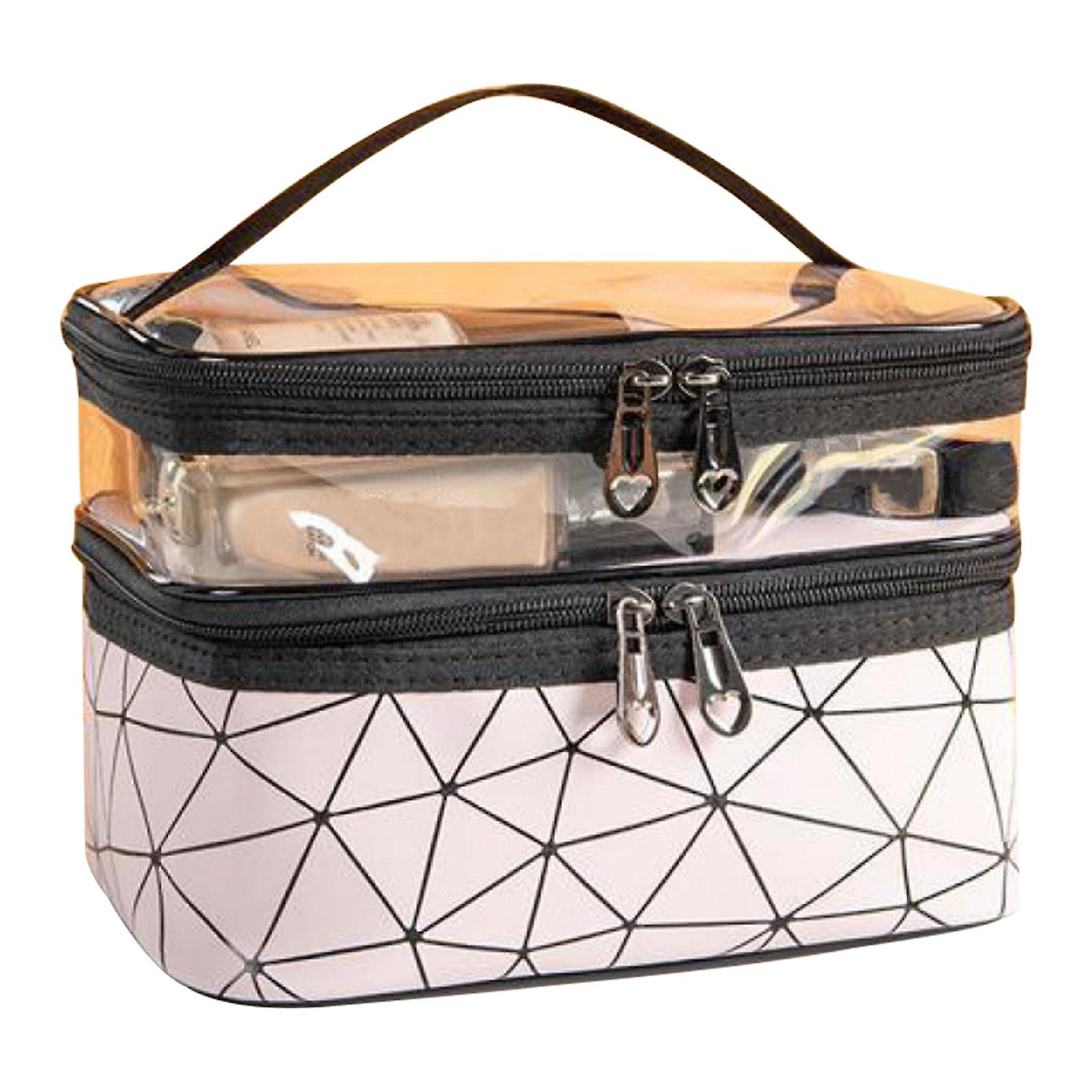Double Layer Makeup Bag Portable Vertical Storage Case Large Capacity Cosmetic Bag for Travel