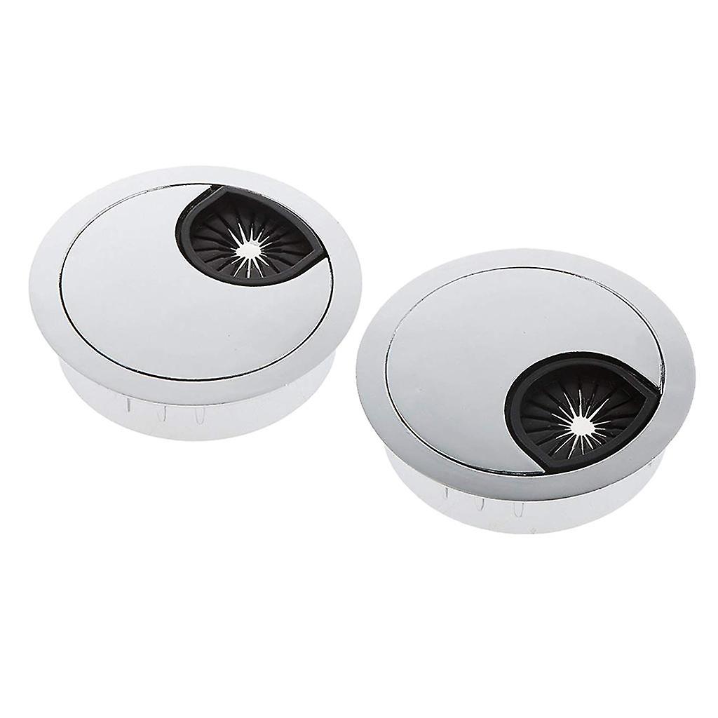 2pcs 60mm Computer Schreibtisch Tisch Tülle Kabelanschluss Draht Loch Abdeckung Silber