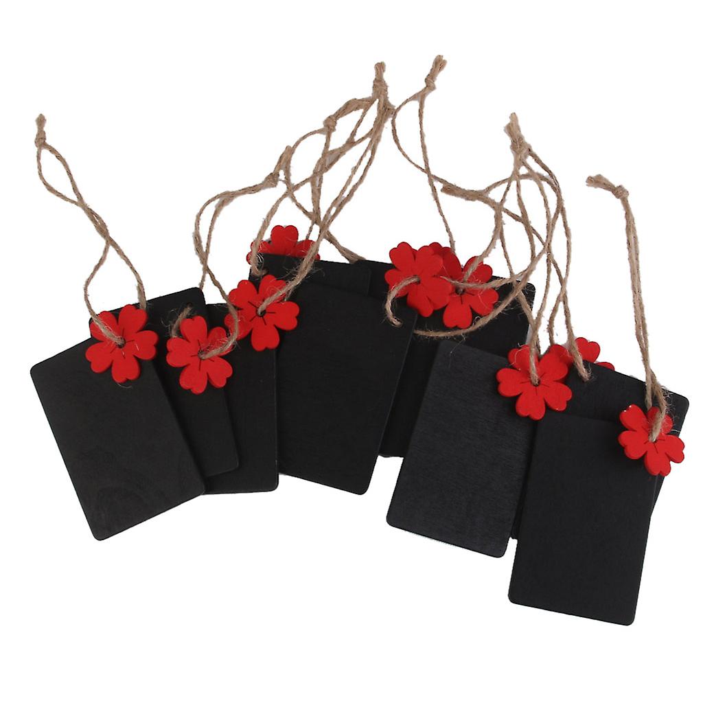 10x Mini Red Flower Rectangle Wood Chalkboard Tags