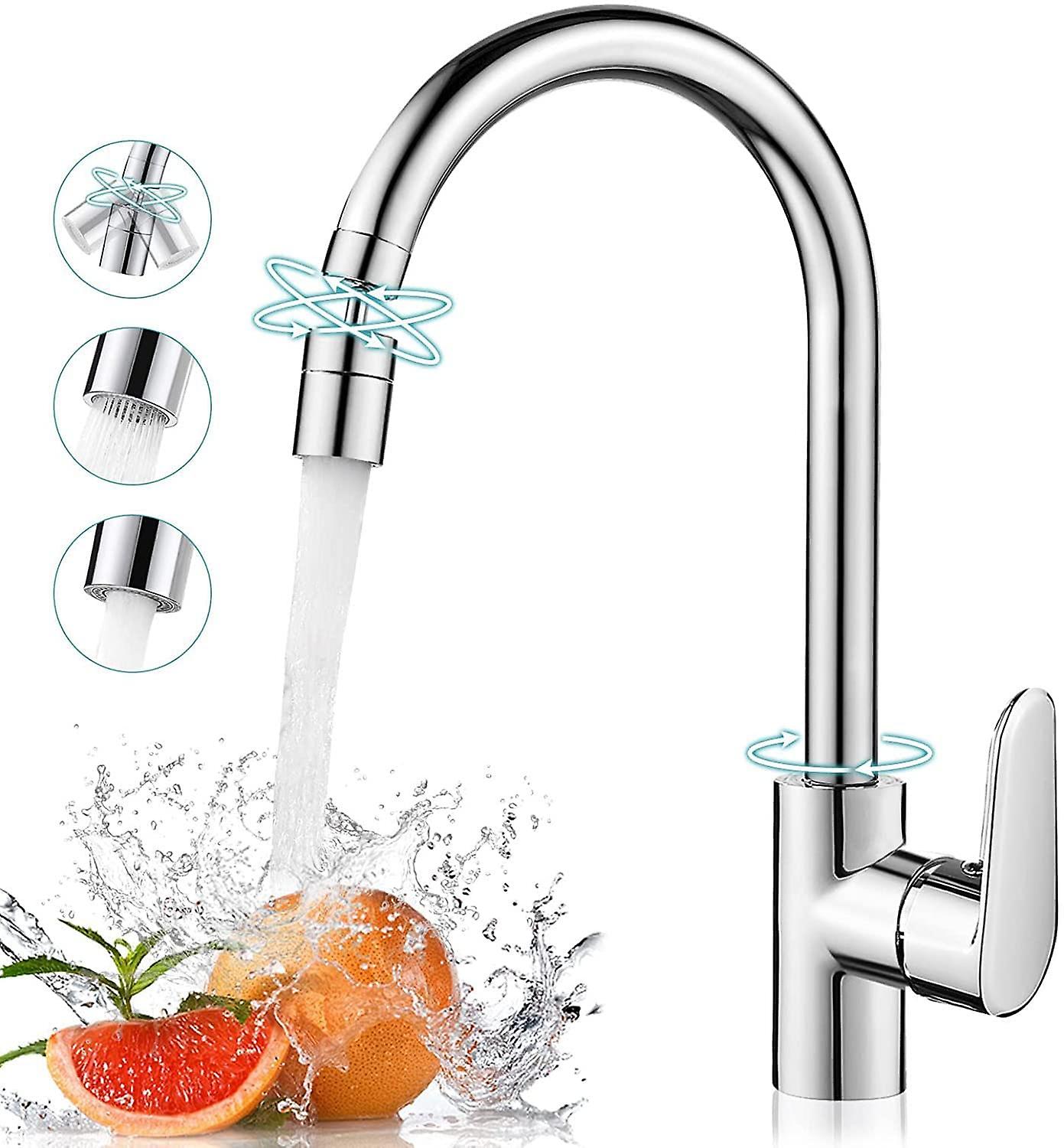 Kitchen faucet with 360° swivel spout, single lever kitchen faucet with 2 function aerator sprayer, with G1/2 coupling, chrome